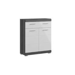 Rootz Living Byråer>Rootz Badrumsmöbler - breda byrå - modern fåfänga - vit högglans - rökt silver - 74 cm x 88 cm x 31 cm