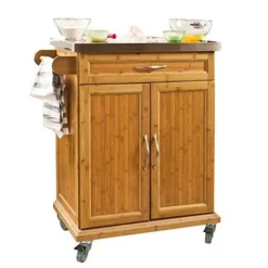 Rootz Living Köksö>Rootz Bamboo Köksskåp-Köksförvaring - Vagnvagn - med yta i rostfritt stål