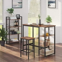 Rootz Living Matbord>Rootz Barbord - Barbord 3 hyllor - Pubbord - Bistrobord - Högt bord - Barbord utomhus - Barbord i trä - Rektangulärt barbord - Spånskiva - Mörkbrun - | Fyndiq