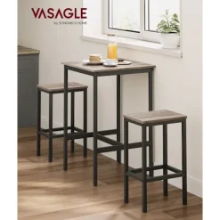 Rootz Living Matgrupper>Rootz barbordsset - Greige fläckigt bläck svart - spånskiva stål - bistro pallar - hög lastkapacitet - 60 cm x 60 cm x 90 cm