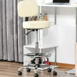 Rootz Living Stolar>Rootz Barpall - Barstol - Swivel Barstol - Arbetspall - Kontorspall - Höjdjusterbar - 360° vridbar - Med ryggstöd vadderat - Beige - 56 x 57 x 104-127 | Fyndiq