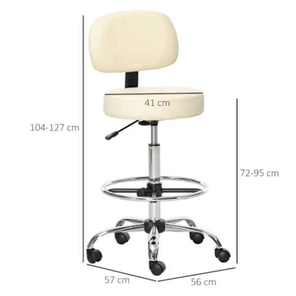 Rootz Living Stolar>Rootz Barpall - Barstol - Swivel Barstol - Arbetspall - Kontorspall - Höjdjusterbar - 360° vridbar - Med ryggstöd vadderat - Beige - 56 x 57 x 104-127 | Fyndiq