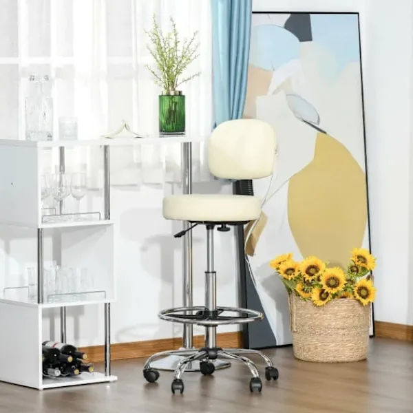 Rootz Living Stolar>Rootz Barpall - Barstol - Swivel Barstol - Arbetspall - Kontorspall - Höjdjusterbar - 360° vridbar - Med ryggstöd vadderat - Beige - 56 x 57 x 104-127 | Fyndiq