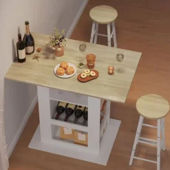 Rootz Living Matbord>Rootz Bart -bord med förvaring - Hemstångsbord - Multifunktionsbänk - 2 glashållare - 105 cm x 94 cm x 68 cm - brun, vit