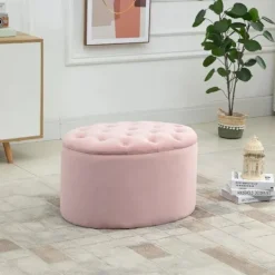 Rootz Living Sittpuffar>Rootz Bänk - Klädd bänk med förvaringsutrymme - Bröstbänk - Oval form - Hall - Sovrum - Vardagsrum - Sammetslen - Polyester - Rosa - 71 x 52 x 42 cm | Fyndiq