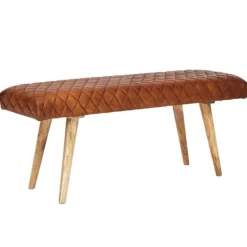 Rootz Living Balkongmöbler>Rootz bänk äkta läder - massivt trä bänk 115x53x38 cm - 2 sits klädd bänk hall matsal brun - Liten läder sängbänk Hall möbel hall bänk