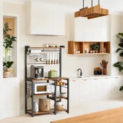 Rootz Living Köksö>Rootz Brown -Black Träkökshylla - Lagringsarrangör - Rustik Stand - Multi -N -N -hyllor - 42 x 90 x 167 cm