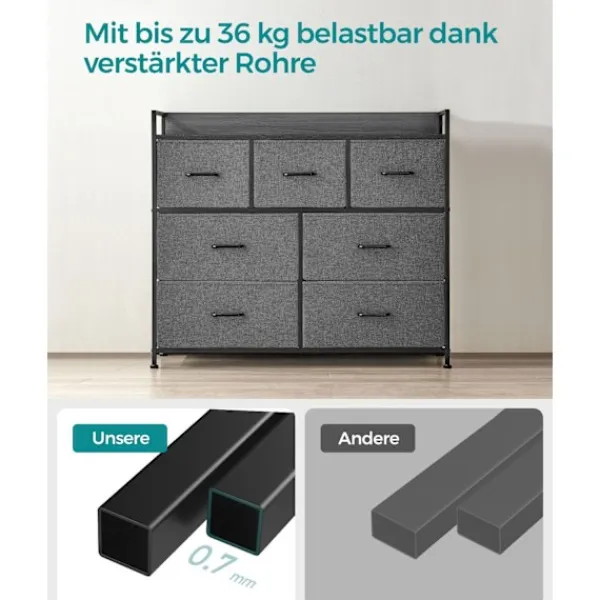 Rootz Living Byråer>Rootz byrå med 3 lådor - Förvaringsskåp - Gråsvart träsäde - Spånskiva stål ovävt tyg - Stora lådor - 28,5 cm x 98 cm x 85 cm - 12,8 kg Vikt - 36 kg T | Fyndiq