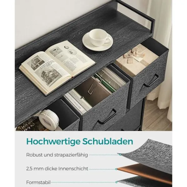 Rootz Living Byråer>Rootz byrå med 3 lådor - Förvaringsskåp - Gråsvart träsäde - Spånskiva stål ovävt tyg - Stora lådor - 28,5 cm x 98 cm x 85 cm - 12,8 kg Vikt - 36 kg T | Fyndiq