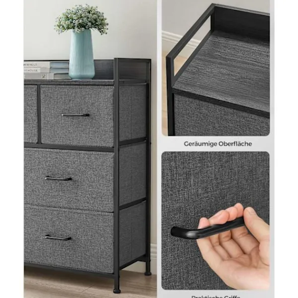 Rootz Living Byråer>Rootz byrå med 3 lådor - Förvaringsskåp - Gråsvart träsäde - Spånskiva stål ovävt tyg - Stora lådor - 28,5 cm x 98 cm x 85 cm - 12,8 kg Vikt - 36 kg T | Fyndiq