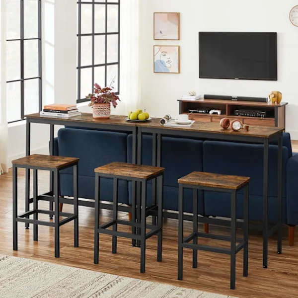 Rootz Living Matgrupper>Rootz 3-delad vintage brun-svart barbordsset - spånskiva stål - pubbord - bänkhöjd bord - köksbord - 100cm x 40cm x 90cm