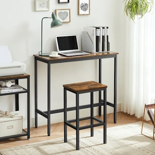 Rootz Living Matgrupper>Rootz 3-delad vintage brun-svart barbordsset - spånskiva stål - pubbord - bänkhöjd bord - köksbord - 100cm x 40cm x 90cm