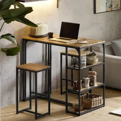 Rootz Living Matgrupper>Rootz 3-delade barbordsset - Barbord med 2 stolar - Matsalsset - MDF-bordsskiva med PVC - Metallram - Platsbesparande förvaringshyllor - Perfekt för k | Fyndiq