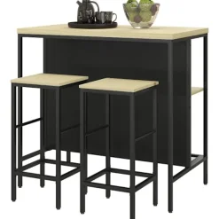 Rootz Living Matgrupper>Rootz 3-delade barbordsset - Barstolar - Pubbord - Fläckbeständigt - Utrymmesbesparande - Stålstomme - 100W x 60D x 95H cm (Bord), 32W x 32D x 68H cm | Fyndiq