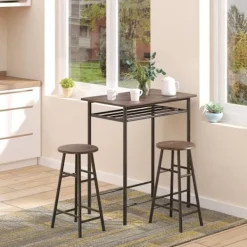 Rootz Living Matgrupper>Rootz 3-delade barbordsset - Matsalsset - Möbler i industriell stil - Utrymmesbesparande design - 80 cm x 50 cm x 90 cm bord, Ø30 cm x 60 cm pallar