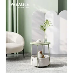 Rootz Living Småbord>Rootz 3-delat sidobord - Tygkorg - Förvaringsorganisatör - Spånskiva Stål Polyester - Laurel Green Creme White - 45cm x 50cm x 50cm - 39,6cm x 18,2cm | Fyndiq