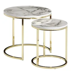 Rootz Living Småbord>Rootz design sidobord set om 2 vit marmor ser runt - Soffbord 2-