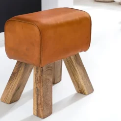 Rootz Living Pallar>Rootz Design sittpall brun 40 x 30 x 47 cm Klädselpall Läderpall - Fotpall Fotstöd