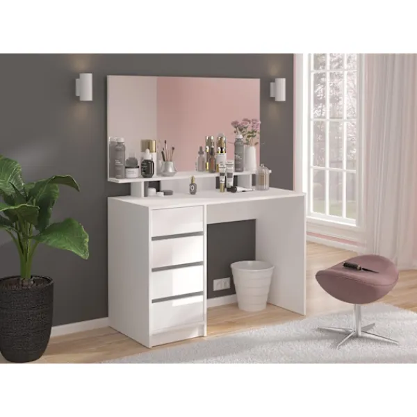 Rootz Living Sminkbord>Rootz emma toalettbord skrivbord - vitt toalettbord - kosmetiskt bord - lagringsutrymme - 110 cm x 75 cm x 48 cm