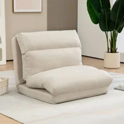 Rootz Living Fåtöljer>Rootz Floor Chair - Meditationsstol - Solstol - Säng - Justerbart ryggstöd i 6 nivåer - Mjukt tygöverdrag - Kompakt - Beige - 70cm x 41cm x 56cm