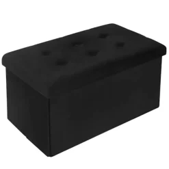 Rootz Living Sittpuffar>Rootz Förvaringsbänk - Osmansk - Sittkista - Sammetspall - Möbelkoffert - Klädd låda - Svart - 76x37,5x38 cm