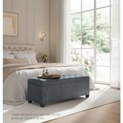 Rootz Living Sittpuffar>Rootz förvaringspall - ottomansk bänk - sammetsklädsel - MDF-konstruktion - 40 cm x 110 cm x 40 cm - skiffergrå