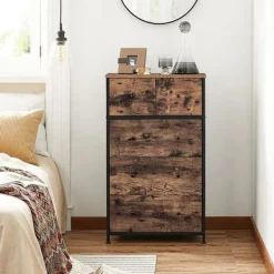 Rootz Living Byråer>Rootz Förvaringsskåp - Byrå - Byrå med tyglådor - Förvaringsskåp i trä - Stilrent Förvaringsskåp - Vintage Brun/Svart - 56 x 30 x 89,3 cm