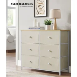 Rootz Living Byråer>Rootz Förvaringsskåp - Lådorganisatör - Spånskiva Ståltyg - Camel Yellow Creme White - 30cm x 80cm x 71cm - Lättvikt - Rymlig - Enkel montering