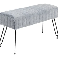 Rootz Living Pallar>Rootz fuskpäls vadderad bänk - stoppad sits - entré hall bänk - grå - eukalyptus trä - metall ben - 82 cm x 30 cm x 47 cm