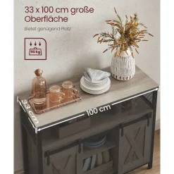 Rootz Living Sideboards>Rootz Greige svart skänk - Spånskiva stålskåp - Förvaringsenhet - Justerbara hyllor - 33cm x 100cm x 80cm