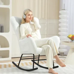 Rootz Living Fåtöljer>Rootz gungstol - fluffig stol - gliderstol - lyxig komfort - 67 cm x 95 cm x 100 cm - vit