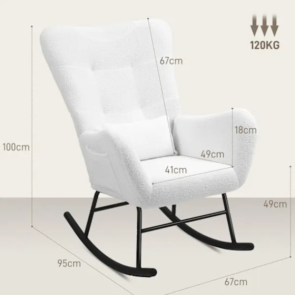 Rootz Living Fåtöljer>Rootz gungstol - fluffig stol - gliderstol - lyxig komfort - 67 cm x 95 cm x 100 cm - vit