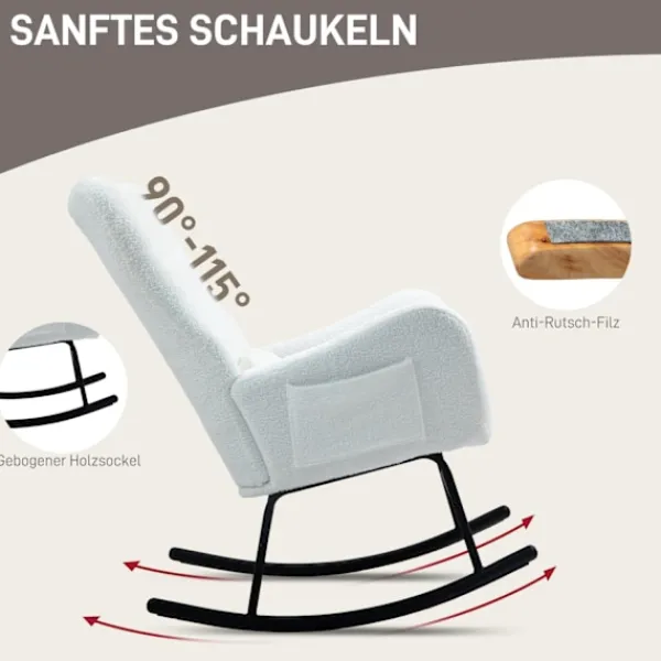 Rootz Living Fåtöljer>Rootz gungstol - fluffig stol - gliderstol - lyxig komfort - 67 cm x 95 cm x 100 cm - vit