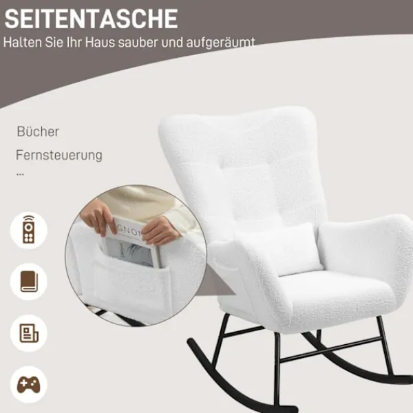 Rootz Living Fåtöljer>Rootz gungstol - fluffig stol - gliderstol - lyxig komfort - 67 cm x 95 cm x 100 cm - vit