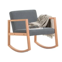 Rootz Living Fåtöljer>Rootz gungstol - Gungstol - Relaxstol - Bokträ & bomullstyg - Bekväma & tvättbara kuddar - Stabil med golvskydd - 66cm x 73cm x 75cm