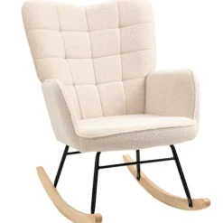 Rootz Living Fåtöljer>Rootz gungstol - Retro massivt trä - Klädd stol - Krämvit - 71cm x 92cm x 101cm