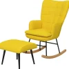 Rootz Living Fåtöljer>Rootz gungstol med ottoman - Scandi Design -brocking stol med fotpall - Bokträ - Quiltning - Imitation av linne - Gul - 64 cm x 89 cm x 90 cm