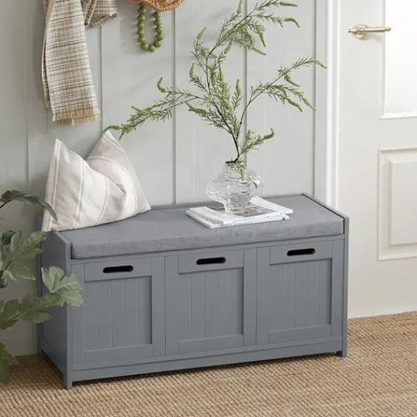 Rootz Living Sideboards>Rootz hallbänk med skoförvaring - Skoskåp - Entréorganisator - Bekväm vadderad sits - Avtagbar kudde - MDF-konstruktion - 90 cm x 45 cm x 35 cm