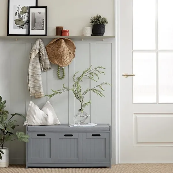 Rootz Living Sideboards>Rootz hallbänk med skoförvaring - Skoskåp - Entréorganisator - Bekväm vadderad sits - Avtagbar kudde - MDF-konstruktion - 90 cm x 45 cm x 35 cm