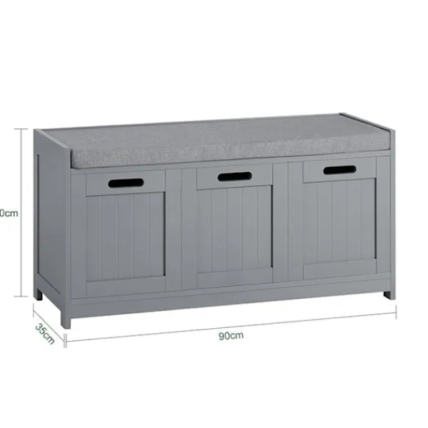 Rootz Living Sideboards>Rootz hallbänk med skoförvaring - Skoskåp - Entréorganisator - Bekväm vadderad sits - Avtagbar kudde - MDF-konstruktion - 90 cm x 45 cm x 35 cm