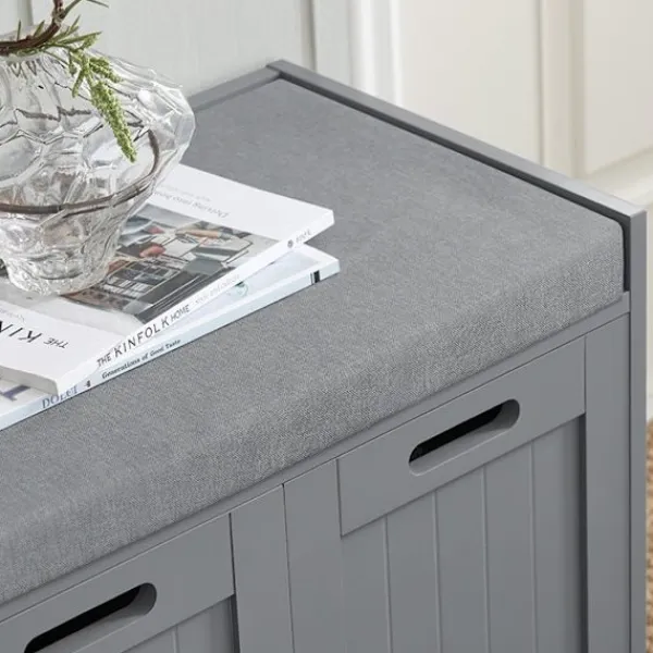 Rootz Living Sideboards>Rootz hallbänk med skoförvaring - Skoskåp - Entréorganisator - Bekväm vadderad sits - Avtagbar kudde - MDF-konstruktion - 90 cm x 45 cm x 35 cm