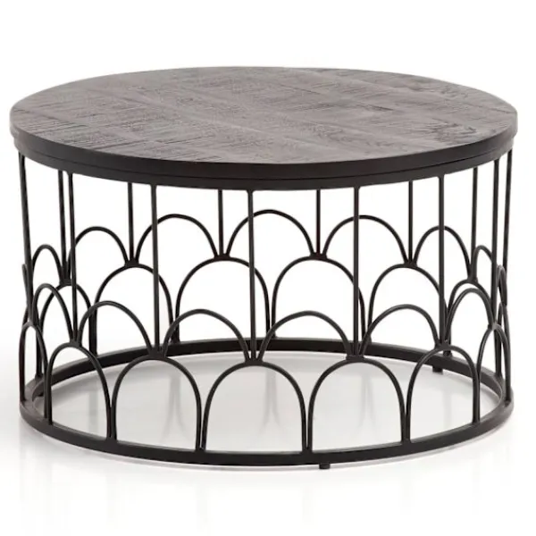 Rootz Living Soffbord>Rootz Handgjorda soffbord - Industriell design - Runt bord - Naturligt trä ådring - Handgjorda - 60cm x 60cm x 36cm - Mango massivt trä - Pulverlacker | Fyndiq