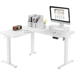 Rootz Living Kontorsmöbler>Rootz höjdjusterbart hörnskrivbord - Stå-Sitt-bord - Elektriskt stående skrivbord - L-formad bänkskiva - Tyst och stabilt - 140/120 cm x 60 cm - E1 Tr | Fyndiq