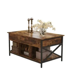 Rootz Living Soffbord>Rootz höjdjusterbart soffbord - brunsvart - vardagsrumsbord - trä spånskiva - stål - 60 x 100 x (48-62) cm