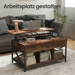 Rootz Living Soffbord>Rootz höjdjusterbart soffbord - brunsvart - vardagsrumsbord - trä spånskiva - stål - 60 x 100 x (48-62) cm