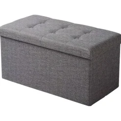 Rootz Living Kistor & Koffertar>Rootz hopfällbar förvaringslåda Ottoman - Linnepall - Fotpall - Stor kapacitet - 76cm x 38cm x 37,5cm - Mörkgrå Ljusgrå Krämvit