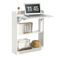 Rootz Living Kontorsmöbler>Rootz hopfällbart skrivbord - Datorbord - Arbetsbord - Multifunktionellt, utrymmesbesparande, säkert låsdesign - Vit - 64cm x 82cm x 58cm