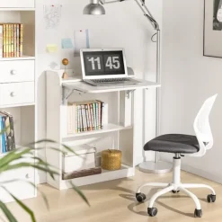 Rootz Living Kontorsmöbler>Rootz hopfällbart skrivbord - Datorbord - Arbetsbord - Multifunktionellt, utrymmesbesparande, säkert låsdesign - Vit - 64cm x 82cm x 58cm