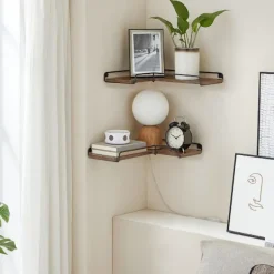 Rootz Living Hyllor>Rootz Hörnhylla - L-formad Hörnhylla - Väggmonterad Hörnhylla - Modern Hörnbokhylla - Flytande hörnhylla - Vintage Brun-svart