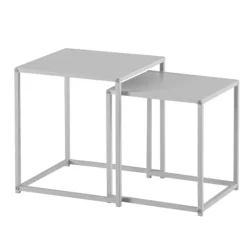 Rootz Living Småbord>Rootz Industrial Style Sidobord - Fyrkantiga gavelbord - Byggbord - Målat stål - 40cm x 40cm x 45cm & 35cm x 35cm x 40cm - Vit